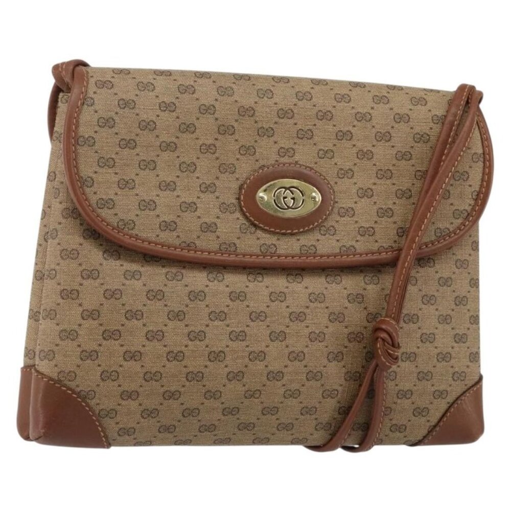 Authentic GUCCI Micro GG Supreme Shoulder Bag PVC Beige Gold
